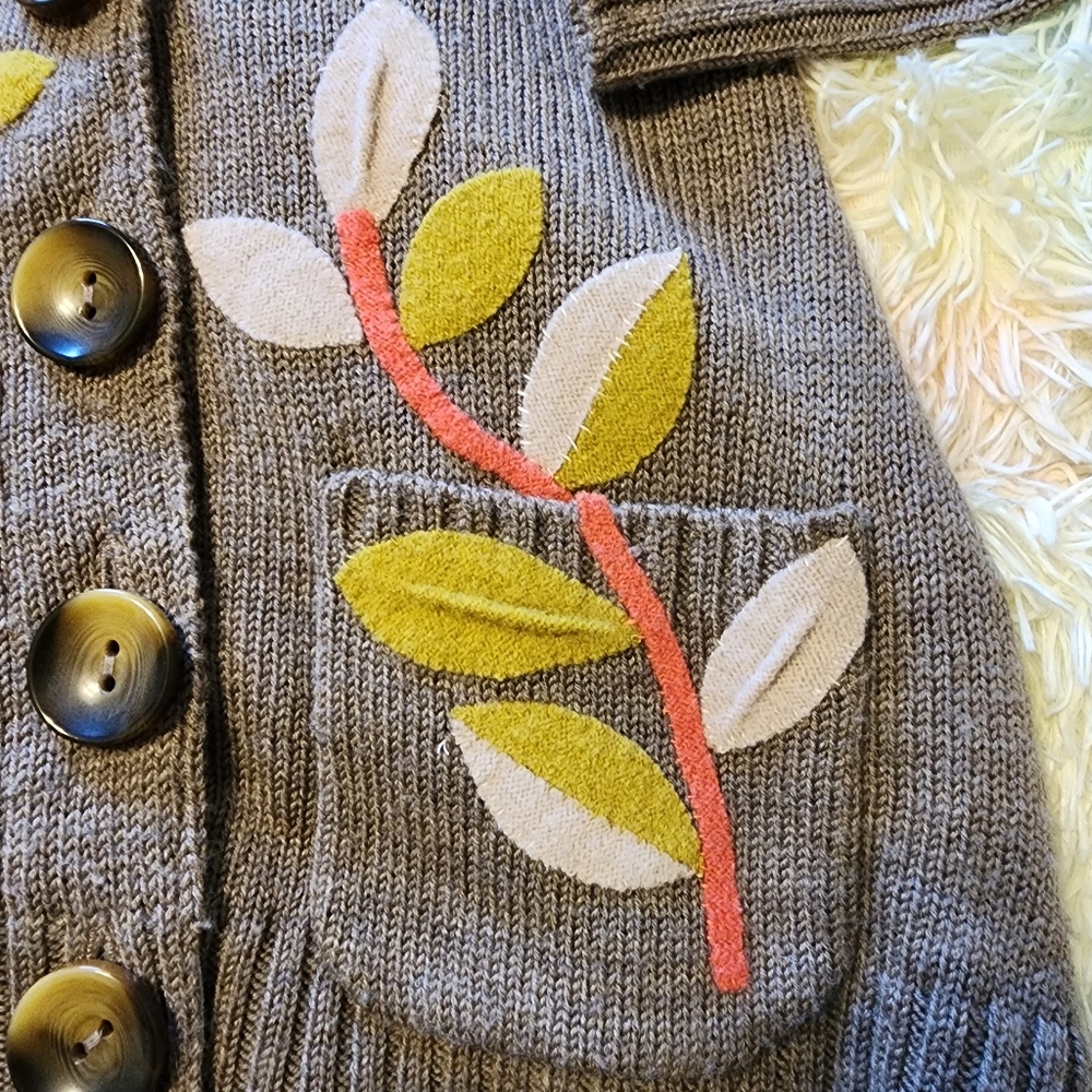 Charlie & Robin for Anthropologie Gray Floral Knit Sweater Cardigan – Sm - Picture 4 of 6